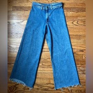 Zara Jeans Women Sz. 10 The Marine Straight Wide Leg High Rise Raw Hem Denim